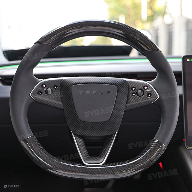 Tesla Model 3 Highland Steering Wheel Airbag Carbon Fiber Cover Frame Interior Trim