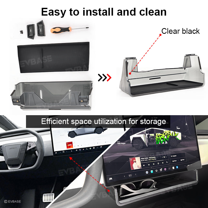 Tesla Cybertruck Under Screen Organizer Storage Box Under Center Display Hidden Shelf Tray With Silicone Pad