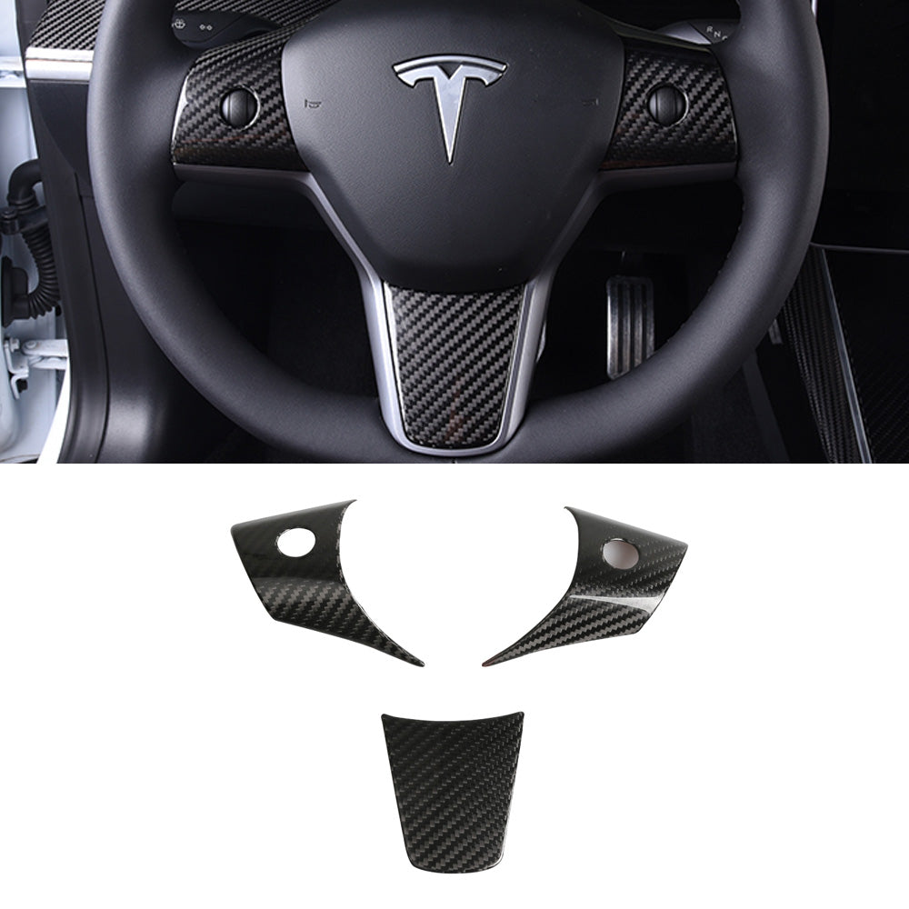 Tesla Model Y 3 Carbon Fiber Interior Accessories Steering Wheel Middle frame Cover