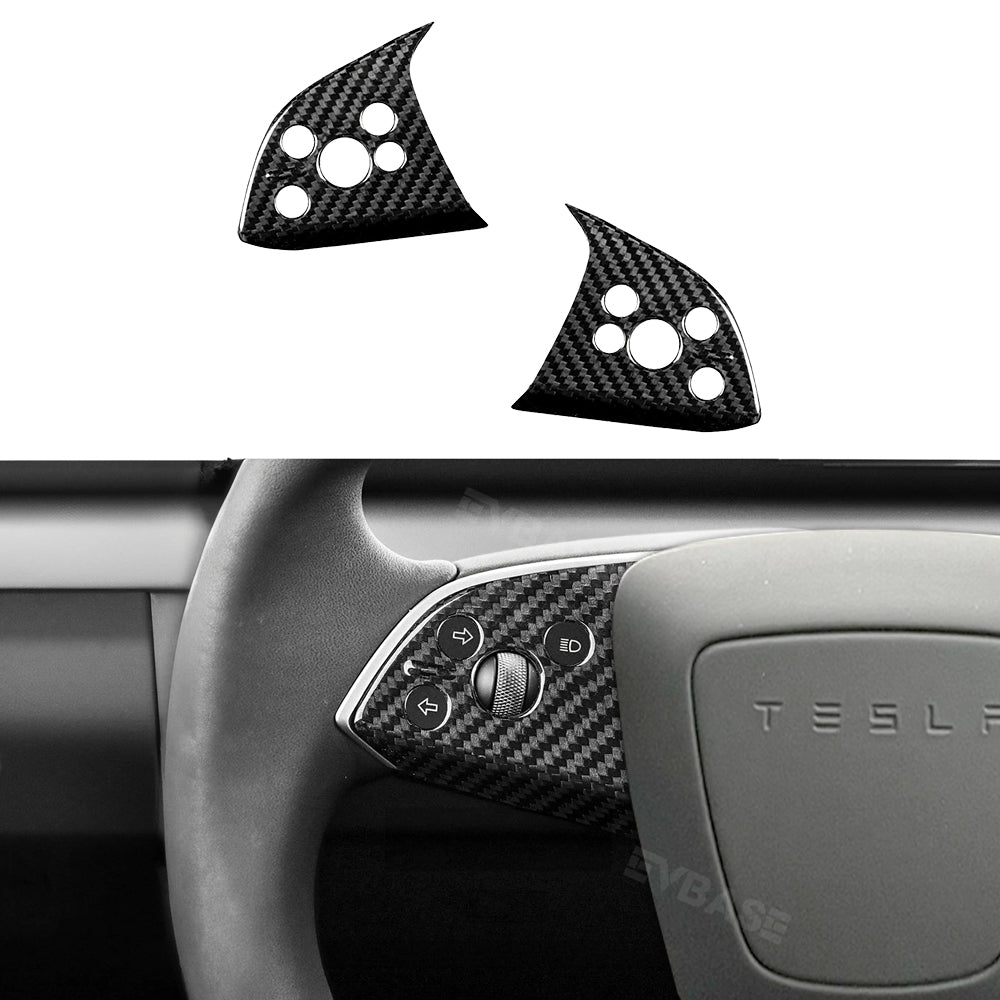 EVBASE Tesla Model 3 Highland Steering Wheel Cover Cap Real Carbon Fiber Decorative Trim Overlay