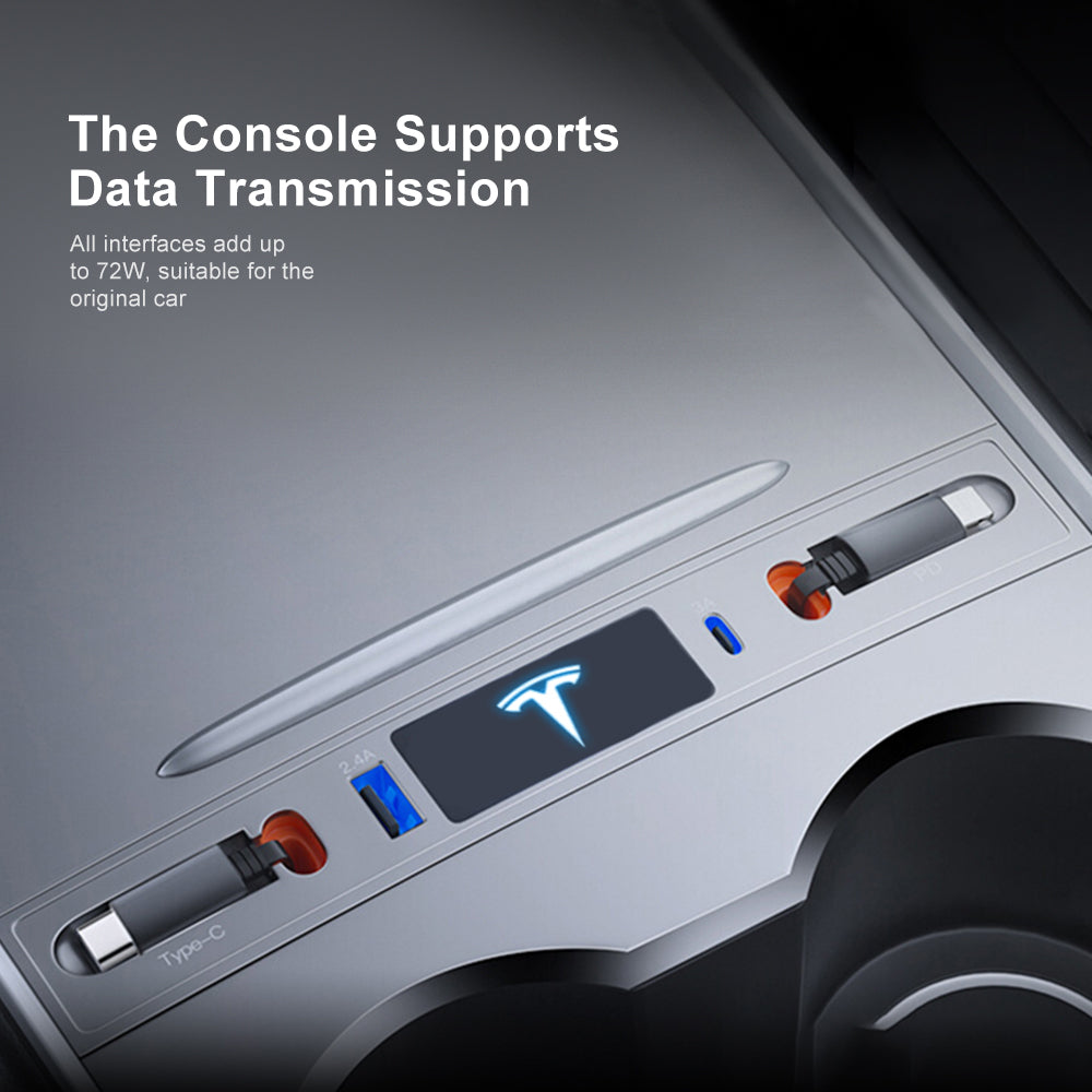 Tesla Model 3 Y Center Console USB C Multiport HUB Adapter With Retrac -  EVBASE-Premium EV&Tesla Accessories
