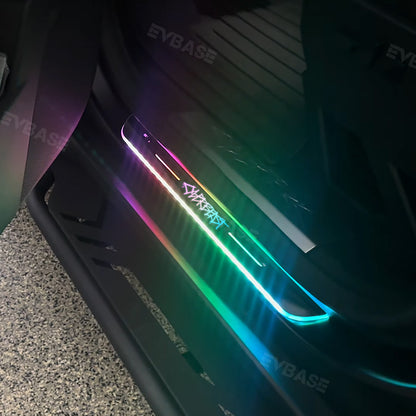 Tesla Cybertruck Illuminated Door Sill Protectors With Cyberbeast Graffiti Logo Welcome Pedal Plates LED Lights