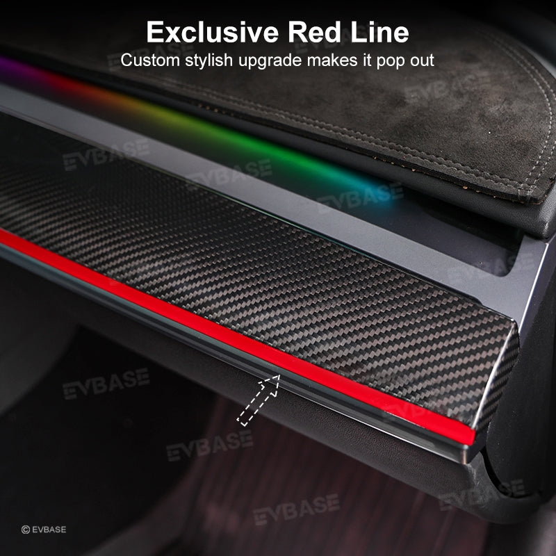 Tesla Model Y Dashboard Cover Real Carbon Fiber Center Console Trim Panel With Red Line