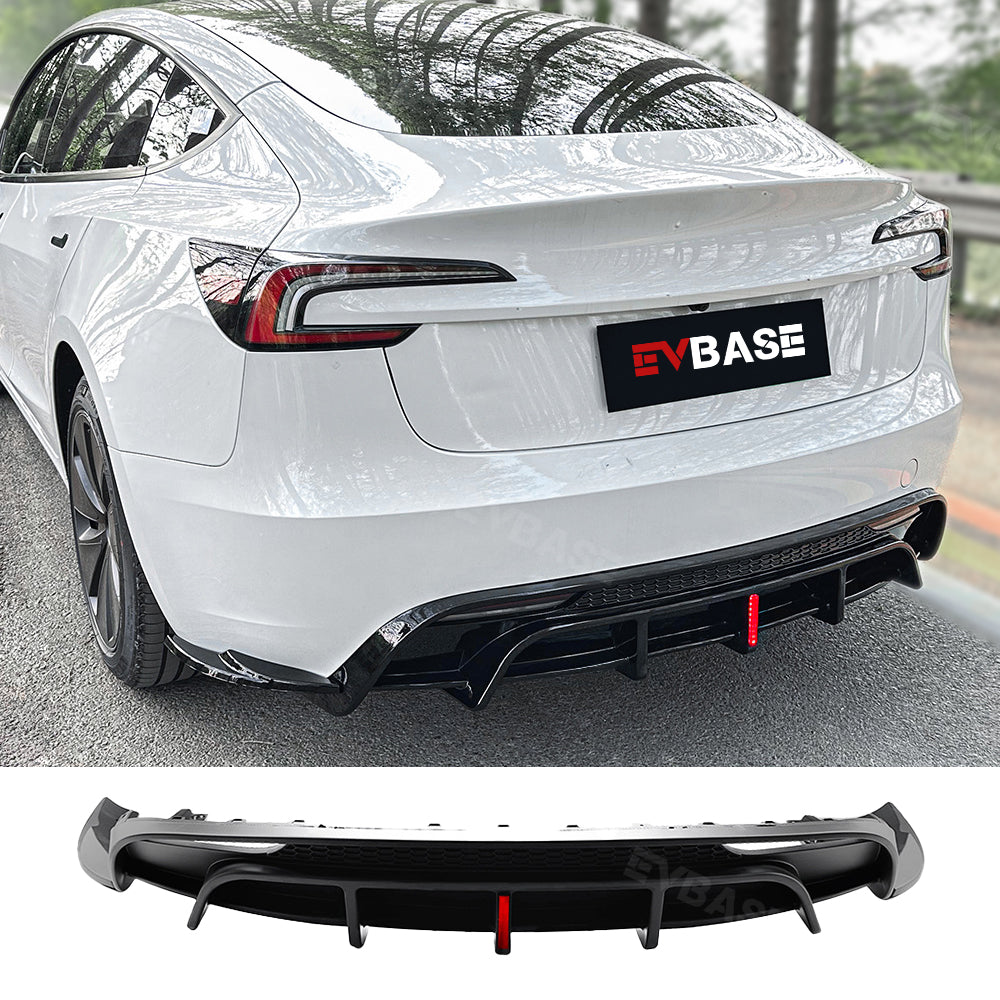 Tesla Model 3 Highland Rear Diffuser Bumper Lip ABS Spoiler Splitter Replacement With Brake Light