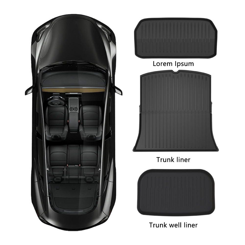 Tesla Model 3 Y Cargo Mat Cargo Liners 3D TPE All Weather Trunk Frunk Storage Mat(Set of 3)