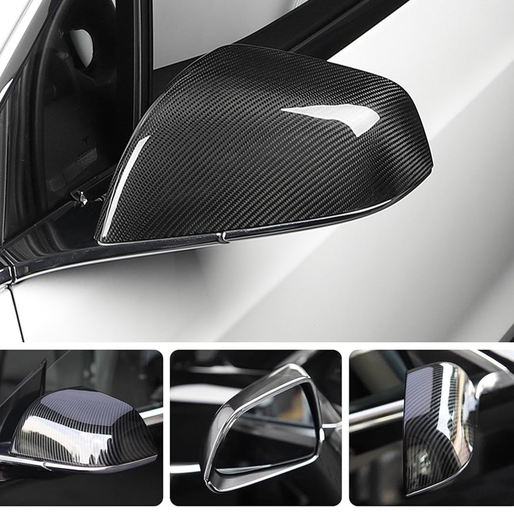 EVBASE Tesla Model X S Real Carbon Fiber Side Mirror Cover Anti-Scratch Model X S Exterior Accessories