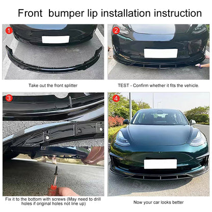 Tesla Model Y 3 Front Bumper Lip Spoiler Sporty F Style Splitter ABS Body Kit Protection Trim