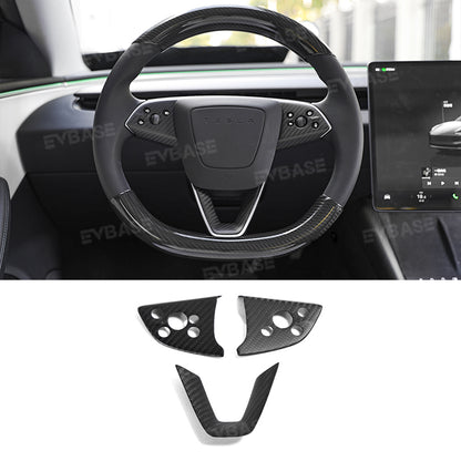 EVBASE Tesla Model 3 Highland Steering Wheel Cover Cap Real Carbon Fiber Decorative Trim Overlay