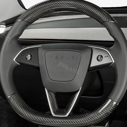 EVBASE Tesla Model 3 Highland Steering Wheel Covers Real Carbon Fiber Grip Upper Lower Parts Overlay