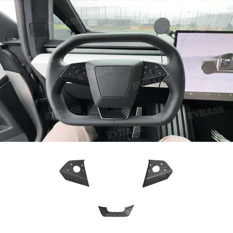 Tesla Cybertruck Steering Wheel Trim Real Carbon Fiber Decoration Protective Cover EVBASE