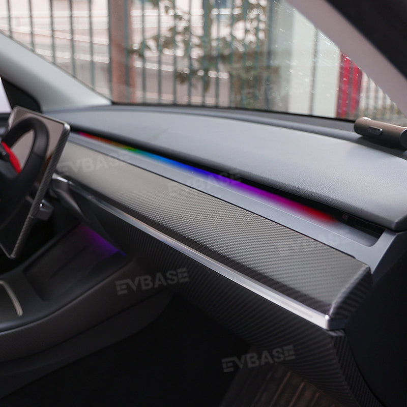 EVBASE Real Carbon Fiber Tesla Dashboard Front Door Cover Trim For Model 3 Y