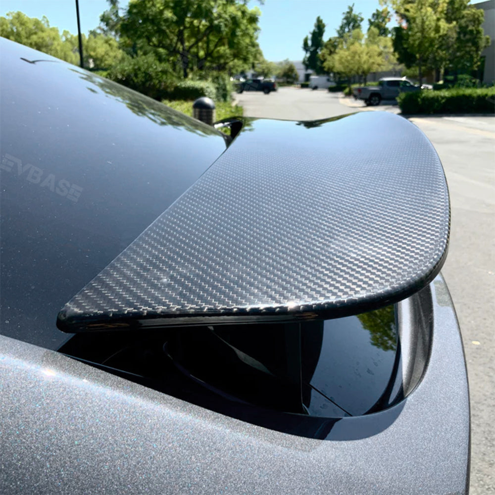 EVBASE Tesla Model X Spoiler Wing Overlay Real Carbon Fiber Wrap Cover Rear Lip Spoiler Trunk Lid