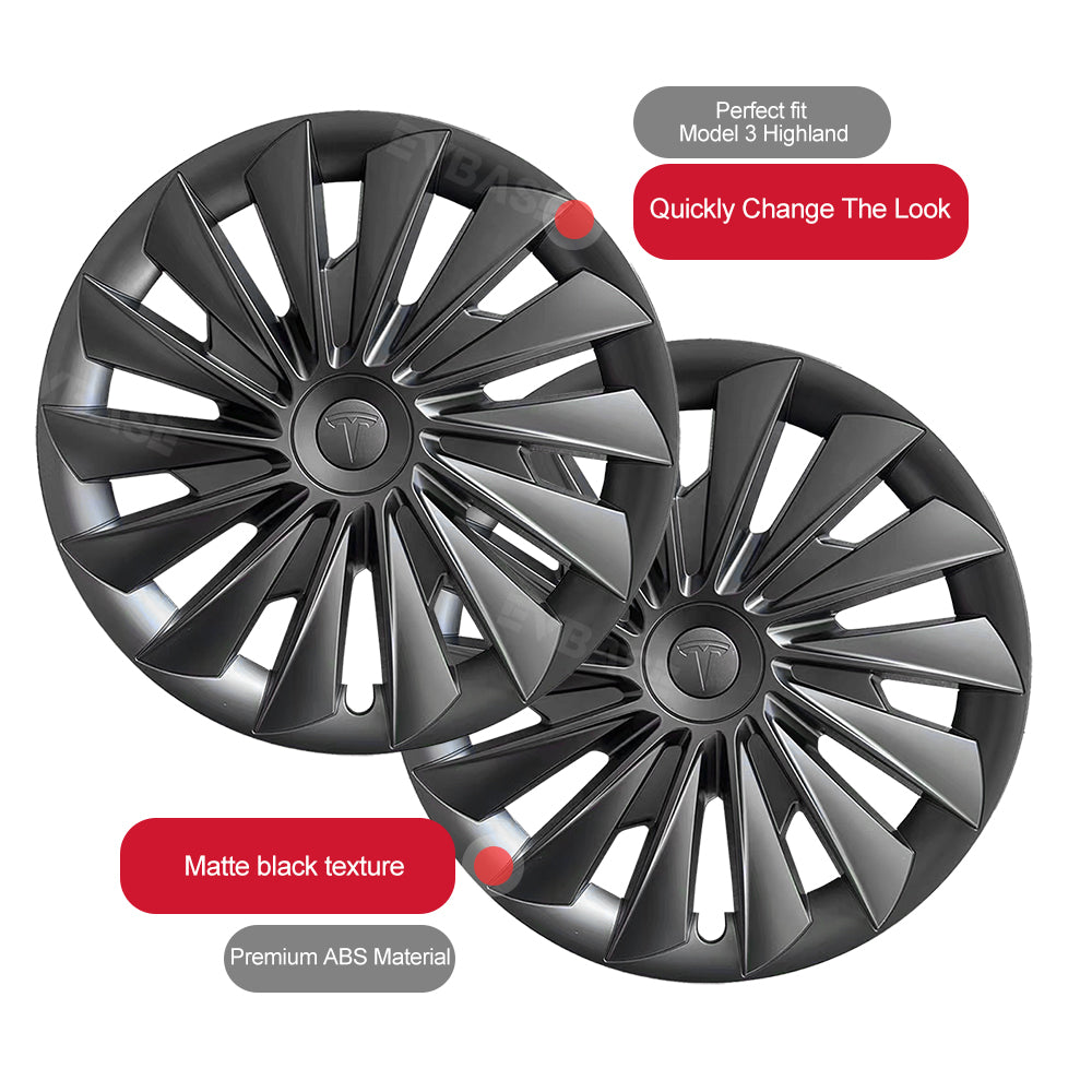 Model 3 Highland Wheels Covers Hub Caps Matte Black 18inch for Tesla Exterior Accessories EVBASE