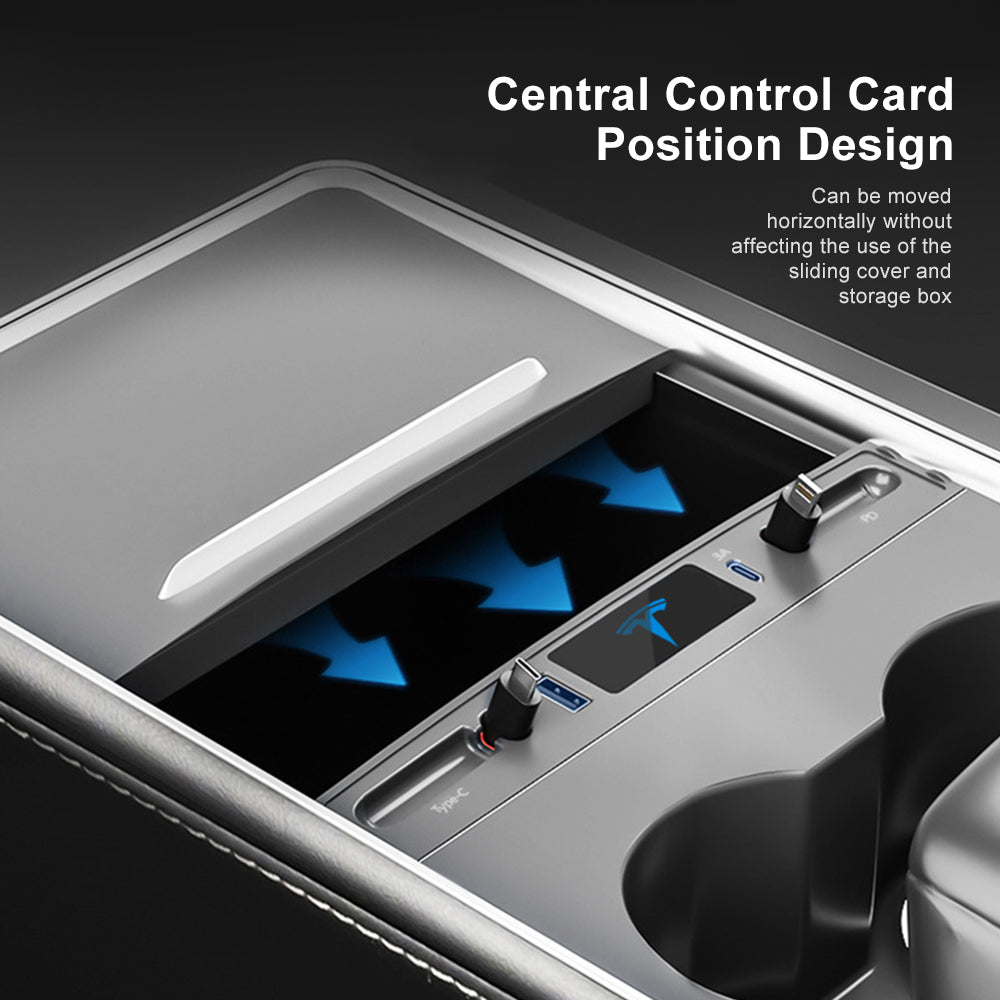 Tesla Model 3 Y Center Console USB C Multiport HUB Adapter With Retractable Data Cable