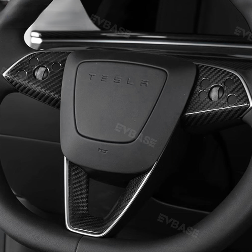 EVBASE Tesla Model 3 Highland Steering Wheel Cover Cap Real Carbon Fiber Decorative Trim Overlay