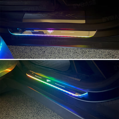 Tesla Cybertruck Illuminated Door Sill Protectors With Cyberbeast 3-Headed Cerberus Logo Welcome Pedal LED Lights