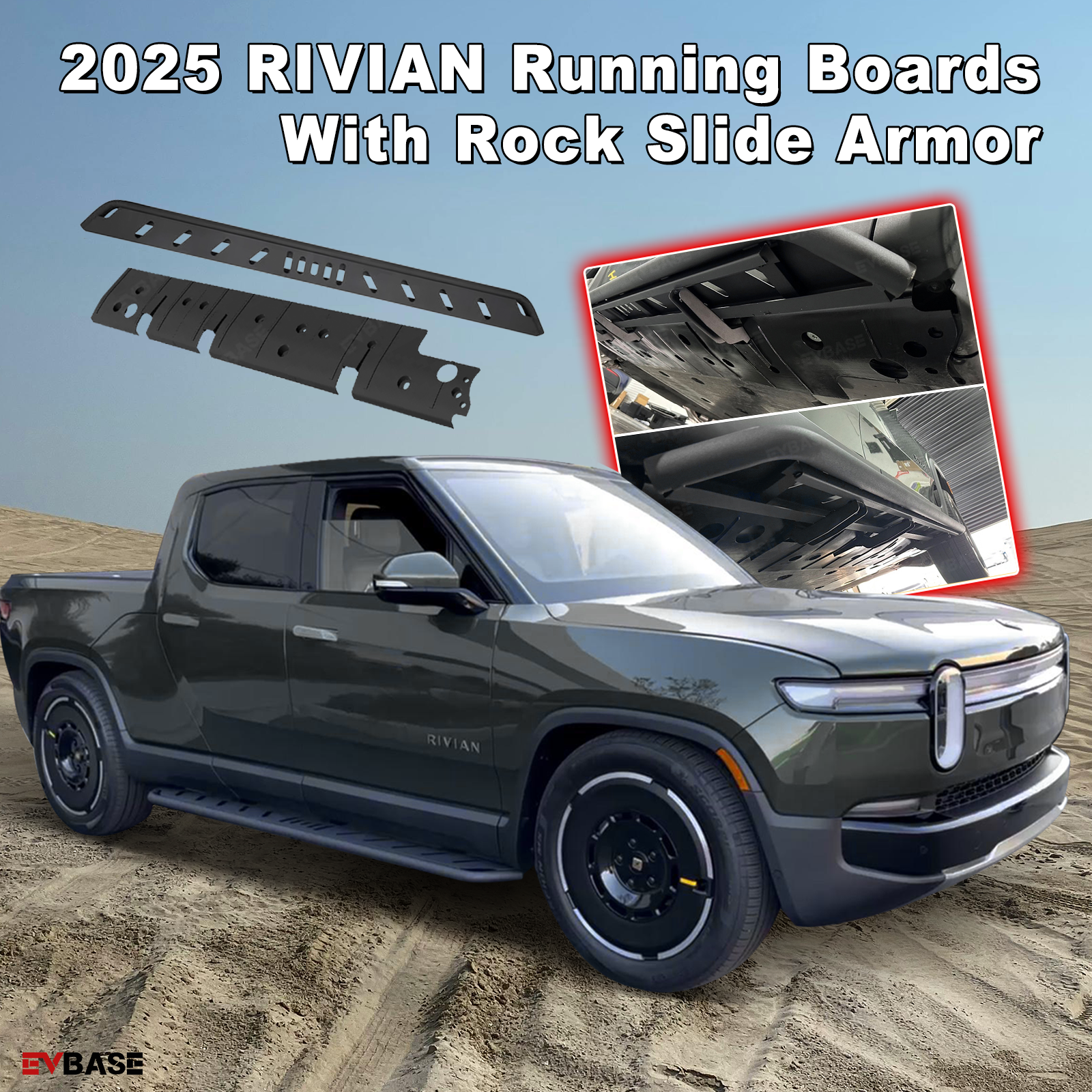 2025 R1S R1T Rock Sliders Nerf Bars Side Step Underbody Protection Running Boards With Lower Rocker Armor Panels For Rivian