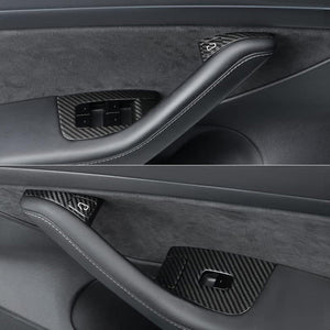 Tesla Model Y 3 Carbon Fiber Interior Accessories Window Lift Button Trim Switch Cover