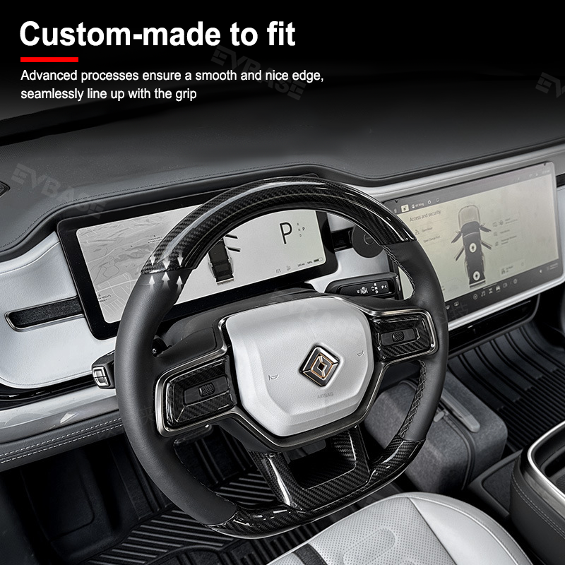 Rivian R1T R1S Steering Wheel Cover Real Carbon Fiber Protector Upper Lower Overlay Glossy 2PCS