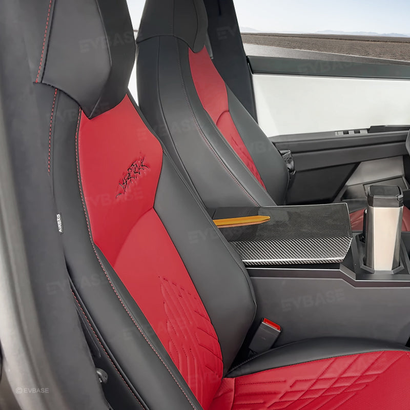 Tesla Cybertruck Red Seat Covers NAPPA Leather Custom Seat Protector All Set Gen 3.0 With Musk's Rocket Spirit