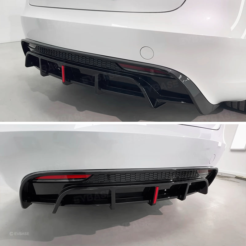 Tesla Model 3 Highland Rear Diffuser Bumper Lip ABS Spoiler Splitter Replacement With Brake Light