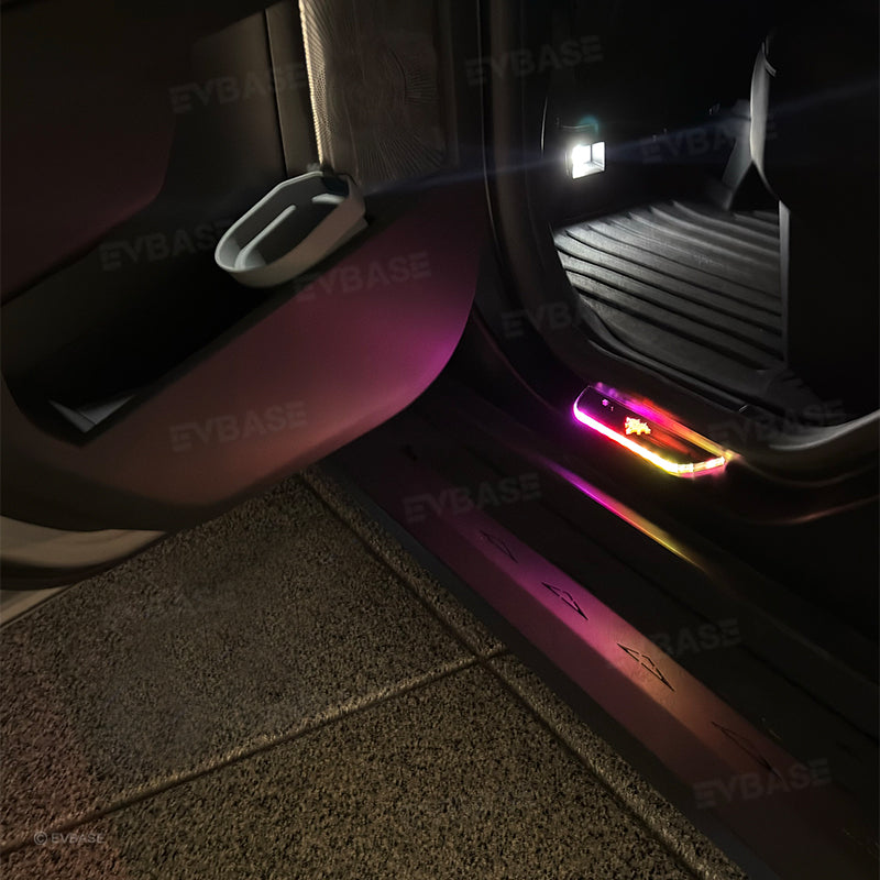 Tesla Cybertruck Illuminated Door Sill Protectors With Cyberbeast 3-Headed Cerberus Logo Welcome Pedal LED Lights