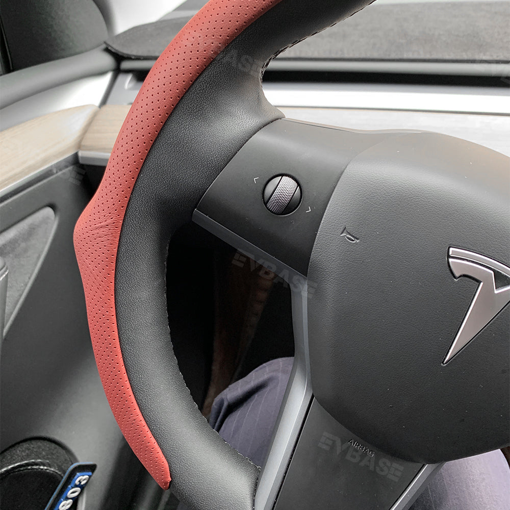 Tesla Model 3 Y Steering Wheel Cover Leather Breathable Non-Slip Protector Steering Wheel Wrap Kit