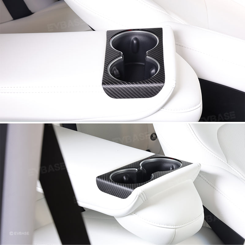 Tesla Model Y Juniper Cup Holder Trim Rear Armrest Real Carbon Fiber Cover Center Console Overlay Panel