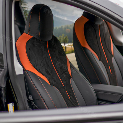 Tesla Model 3 Y Seat Covers NAPPA &  Suede Leather Breathable All-Inclusive Seat Protector (Black & Orange)