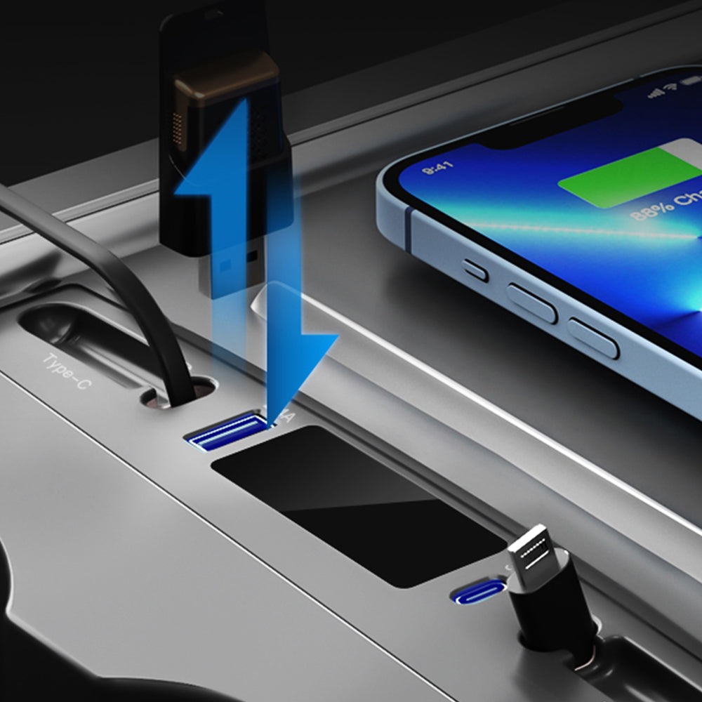  Center Console USB Hub, Fast Charger with Retractable
