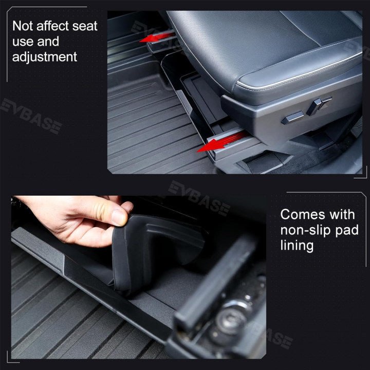 Tesla Cybertruck Front Under Seat Storage Box Tray ABS Organizer With Non-Slip Liner Pad