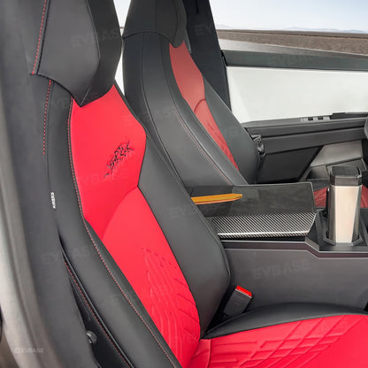 Tesla Cybertruck Red Seat Covers NAPPA Leather Custom Seat Protector All Set Gen 3.0 With Musk's Rocket Spirit