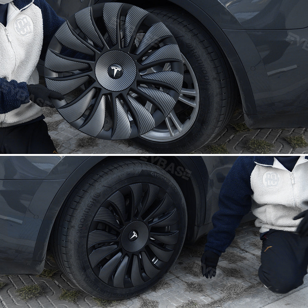 Model Y Überturbine Wheels Covers 19inch Carbon Fiber Texture for Tesla Gemini Wheels Exterior Accessories