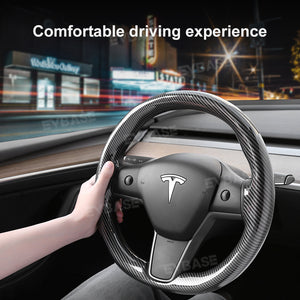 EVbase Model 3 Y Steering Wheel Trim Cover ABS Tesla Interior Accessories Carbon Fiber Style