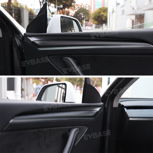 EVBASE Tesla Real Carbon Fiber Interior Front Door Trim Cover For Model 3 Y