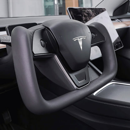 Tesla Model 3 Y Yoke Steering Wheel Inspired by Model X/S Yoke Nappa Black|EVBASE