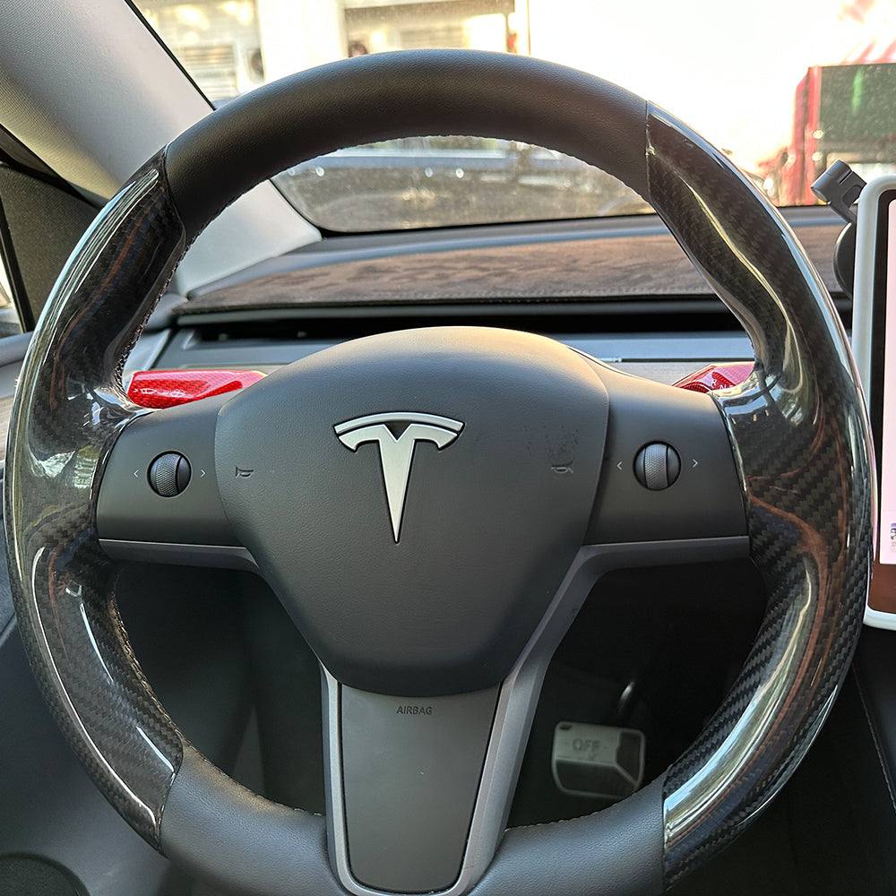 EVbase Model 3 Y Real Carbon Fiber Steering Wheel Trim Cover Tesla Carbon  Fiber Interior Accessories