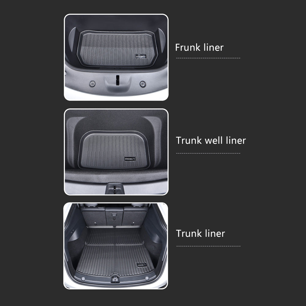 Tesla Model 3 Y Cargo Mat Cargo Liners 3D TPE All Weather Trunk Frunk Storage Mat(Set of 3)