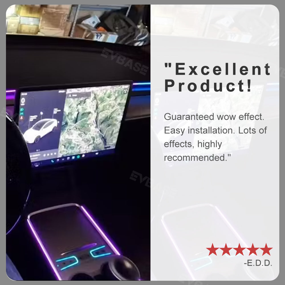 EVBASE Tesla Model 3 Y Dashboard Streamer Ambient Light Interior Car Neon Lights