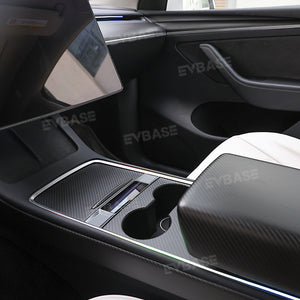 EVbase Real Carbon Fiber Tesla Center Console Trim Panel Cover For Model 3 Y 2017-2024 Year