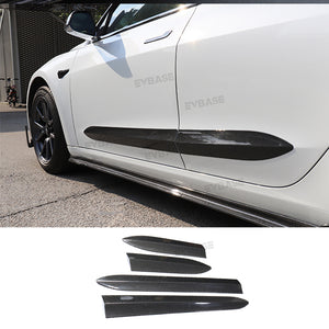 Tesla Model 3 Y Door Skirt Trim Kit Real Carbon Fiber Side Door Guards Scratch Protector Strips