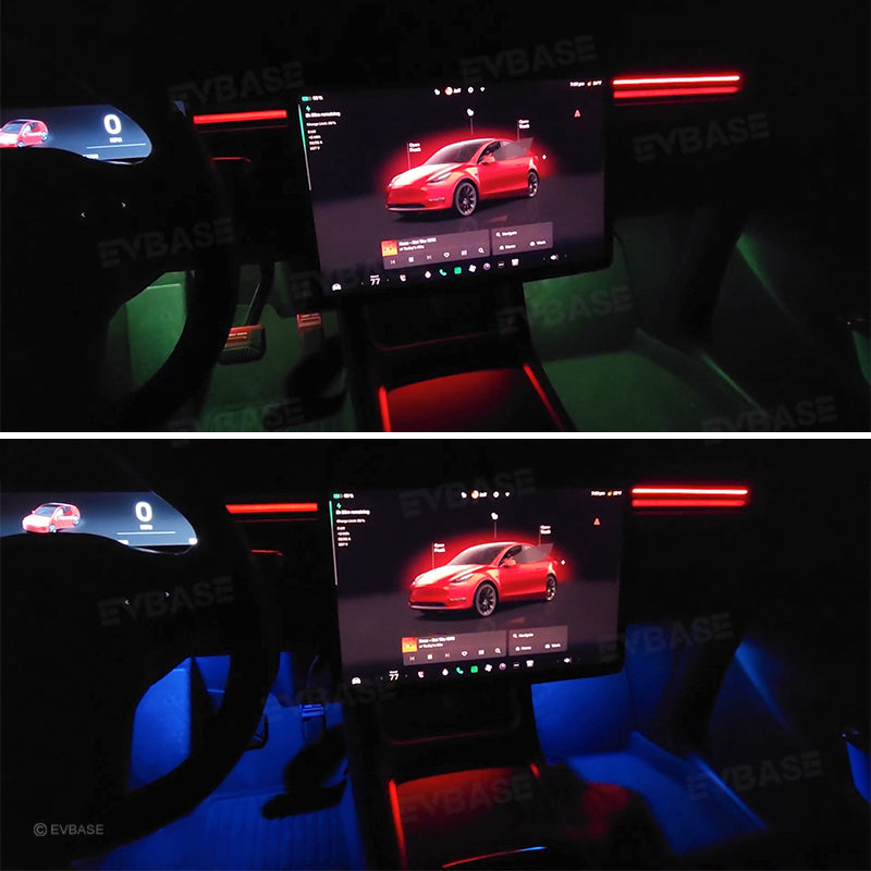 EVBASE Tesla Model 3 Y Front Footwell LED Lighting Ambient Lights Tesla Interior Accessories