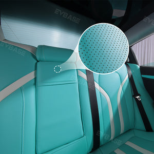 Tesla Model 3 Y Seat Covers Breathable NAPPA Leather Seat Protector Tiffany Blue & White All Set