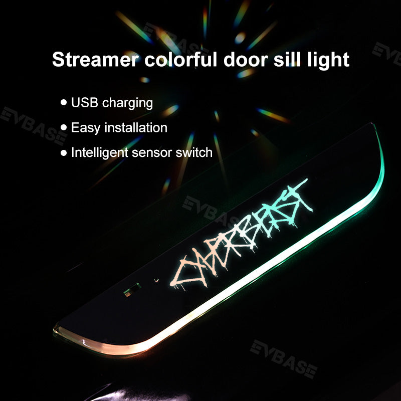 Tesla Cybertruck Illuminated Door Sill Protectors With Cyberbeast Graffiti Logo Welcome Pedal Plates LED Lights