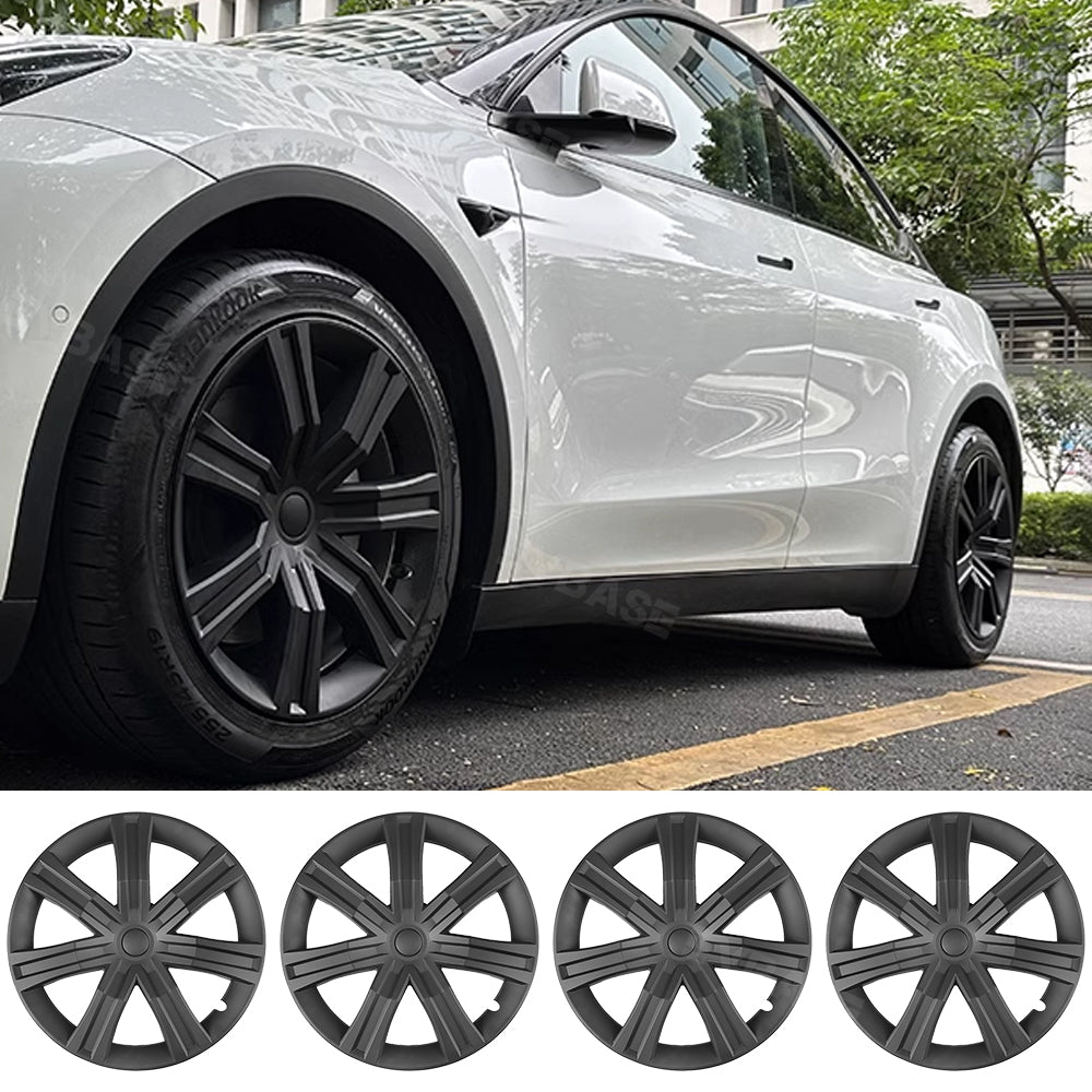 Tesla Model Y Wheel Covers 19 Inch Interstellar Style Matte Black Metal Grey Hubcaps Replacement