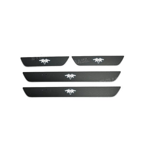 Tesla Cybertruck Door Sill Protector LED Trim Plates Welcome Pedals Carbon Fiber Pattern With Cybertruck Graffiti / Cyberbeast Logo