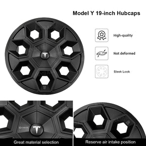 Tesla Model Y 19" Wheel Covers Hex Wedge Hubcaps Matte Black Wheel Caps Rim Protector