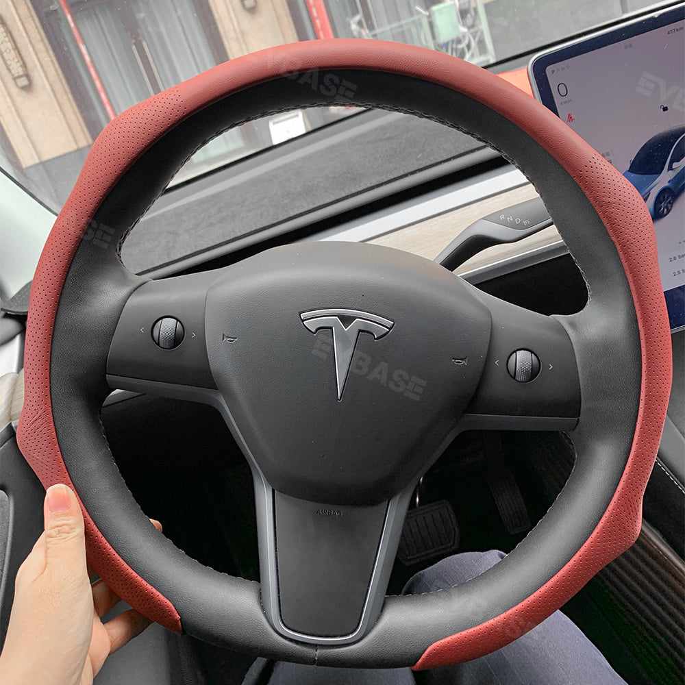 Tesla Model 3 Y Steering Wheel Cover Leather Breathable Non-Slip Protector Steering Wheel Wrap Kit