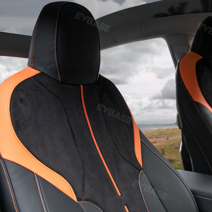 Tesla Model 3 Y Seat Covers NAPPA &  Suede Leather Breathable All-Inclusive Seat Protector (Black & Orange)