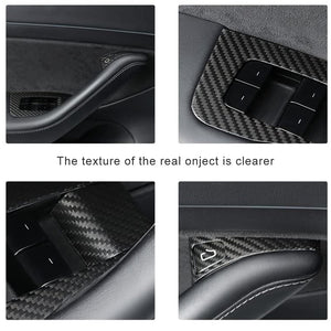 Tesla Model Y 3 Carbon Fiber Interior Accessories Window Lift Button Trim Switch Cover